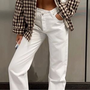 Princess Polly HOLLY ASYMMETRIC STRAIGHT LEG JEANS WHITE DENIM Size 2